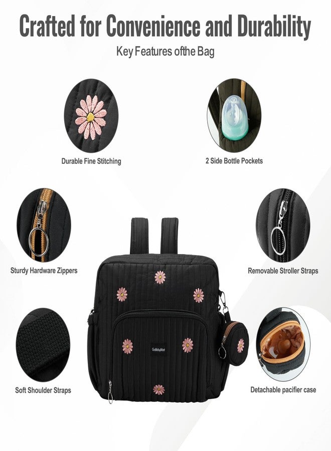 GOBABYMART Diaper Bag Backpack, Medium Maternity baby bag & Changing Pad, Insulated Pockets, Stroller Straps & Pacifier Case (Medium - Black Flowers) - Image 3