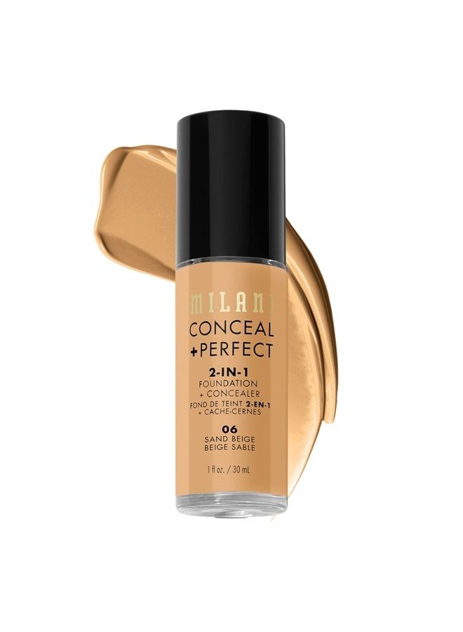 MILANI Conceal + Perfect 2-in-1 Foundation + Concealer - Sand Beige (1 Fl. Oz.) Cruelty-Free Liquid Foundation - Cover Under-Eye Circles, Blemishes & Skin Discoloration for a Flawless Complexion
