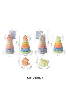 Children Baby Stacking Music Stacking High Toy Texture Soft Glue Dinosaur Rainbow Tower Collar-Colour:638-154