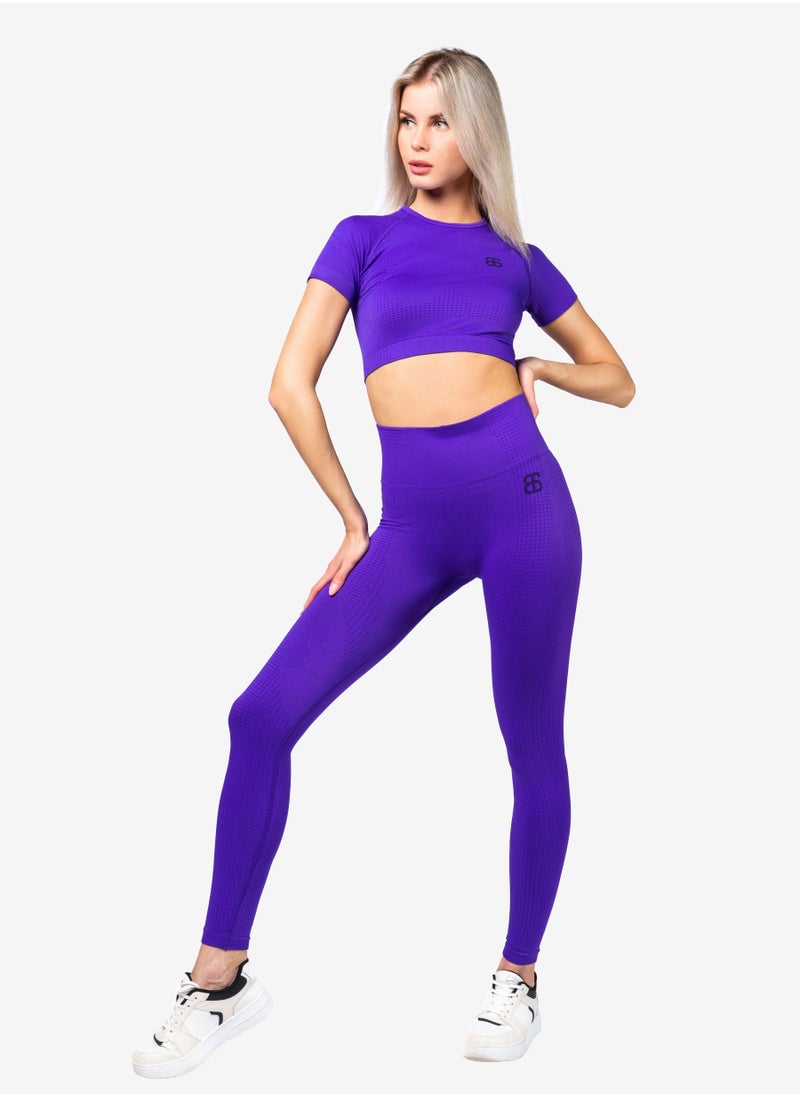 Bernessi Nylon Short Sleeve Crop Top with Round Neck Women's Cropped T Shirt for Workout Yoga Running Exercise Purple Mood Color  - Image 4