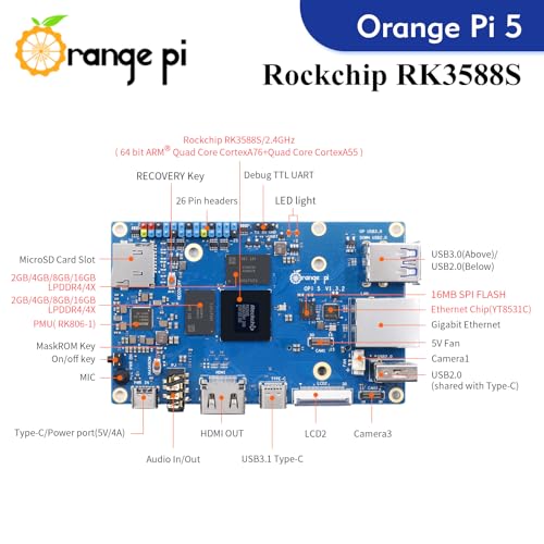 Orange Pi 5 16GB Rockchip RK3588S 8 Core 64 Bit Single Board Computer, 2.4GHz Frequency 8K Video Decoding Open Source Board Mini PC Run Orange Pi OS,Android12,Debian11 (Pi 5 16GB+5V4A TypeC Supply) - Image 2