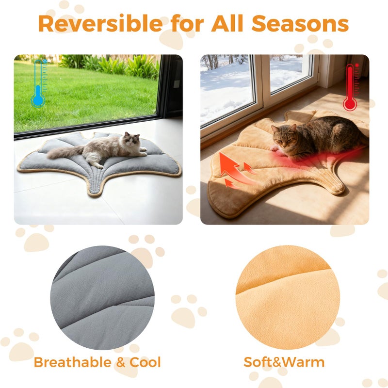 KOOLTAIL Self Warming Cat Bed Mat for Indoor Cats Dogs, Reversible Cozy Pet Heated Pad Blanket with Thermal Foil, Thicken Cat Window Perch, Puppy Kitten House for Crate Desk Floor Outdoor, Gingko Leaf - Image 3
