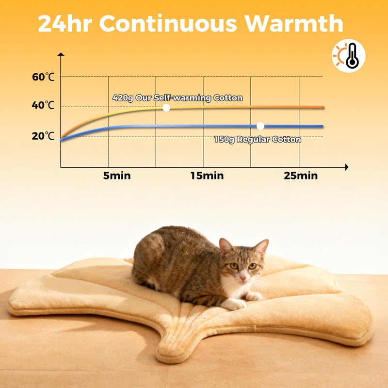 KOOLTAIL Self Warming Cat Bed Mat for Indoor Cats Dogs, Reversible Cozy Pet Heated Pad Blanket with Thermal Foil, Thicken Cat Window Perch, Puppy Kitten House for Crate Desk Floor Outdoor, Gingko Leaf - Image 5