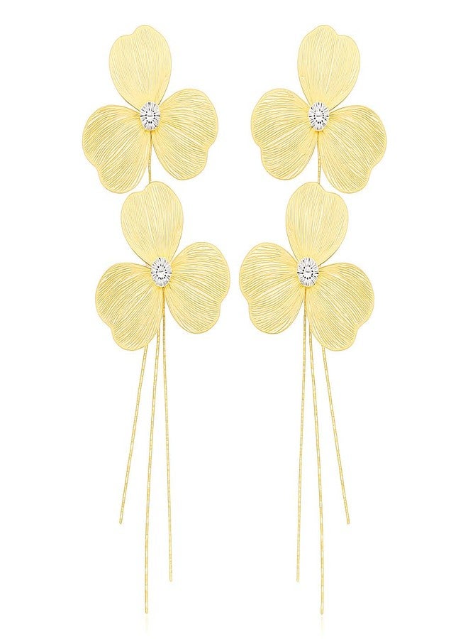 AMAAL Floral Long Dangler Earrings for Women & Girls | Stylish Gold Plated Earrings | Elegant American Diamond Ear Rings | Aesthetic Minimal Fashion Jewellery | Trendy Gift Earrings for Women - Image 1
