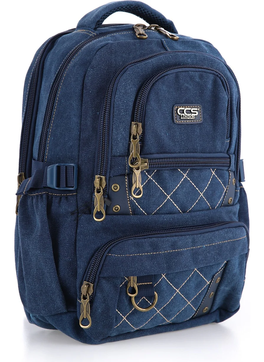 Kaff Ççs Navy Blue CCS51411 Canvas Fabric Unisex Water Resistant Multi-Pocket Backpack