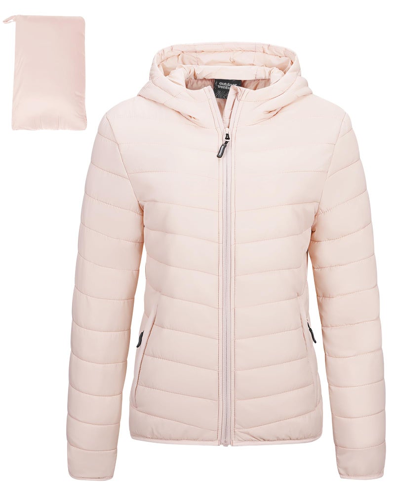 Outdoor Ventures Women's Packable Lightweight Full-Zip Puffer Jacket with Hood Quilted Winter Coat - Image 1