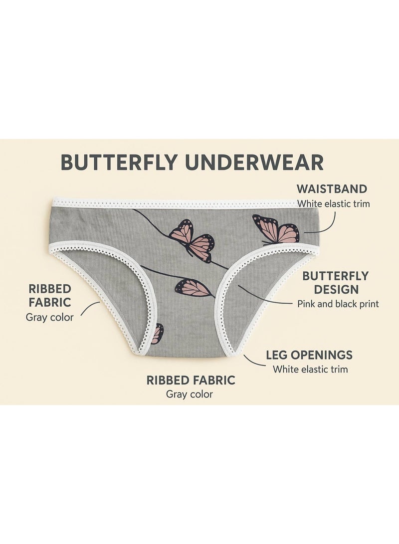zecotex  Special Offer – Set of 3 Girls’ Soft Cotton Underwear with Butterfly Print – Comfortable & Stylish Innerwear for Ages 10–15  - Image 2