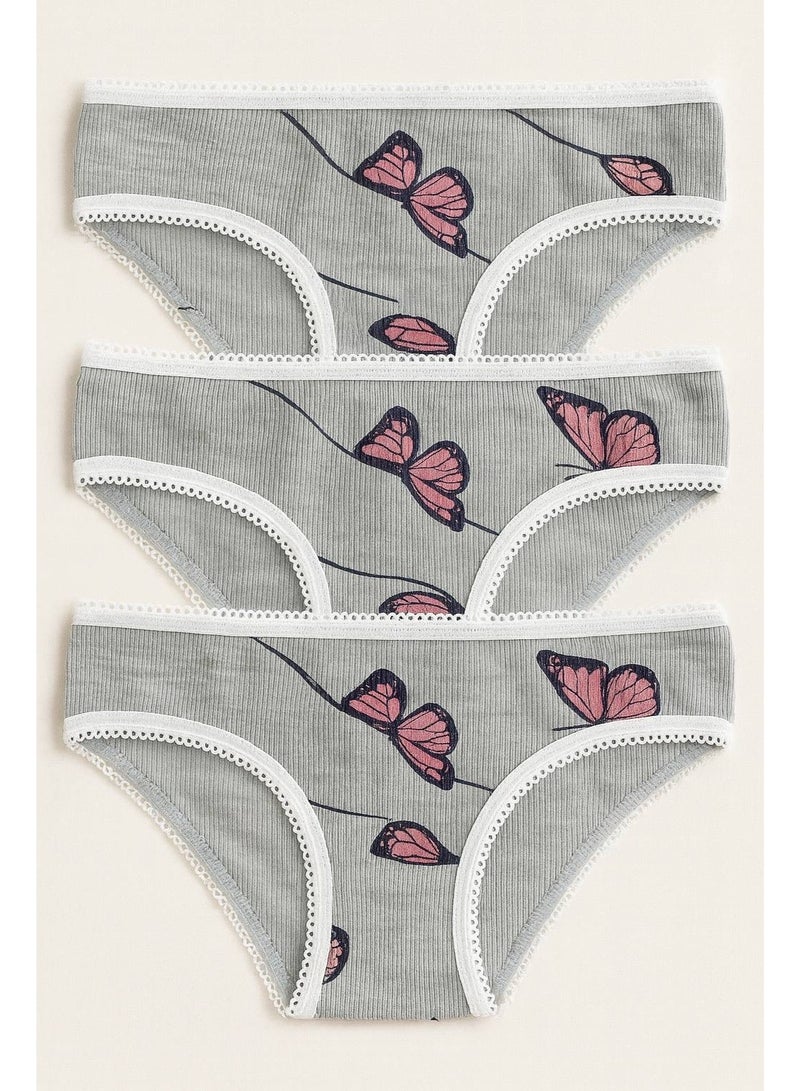zecotex  Special Offer – Set of 3 Girls’ Soft Cotton Underwear with Butterfly Print – Comfortable & Stylish Innerwear for Ages 10–15  - Image 1