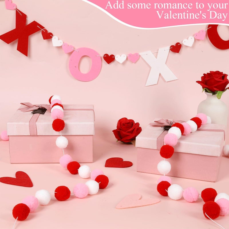 QOUBAI 3pcs Valentine's Day Garland Felt Ball Garland 10ft Pompom Garland Valentine Decorations XOXO Felt Ball Banner for Mantle Fireplace Room Valentine's Day Anniversary Engagement Party Supplies - Image 4