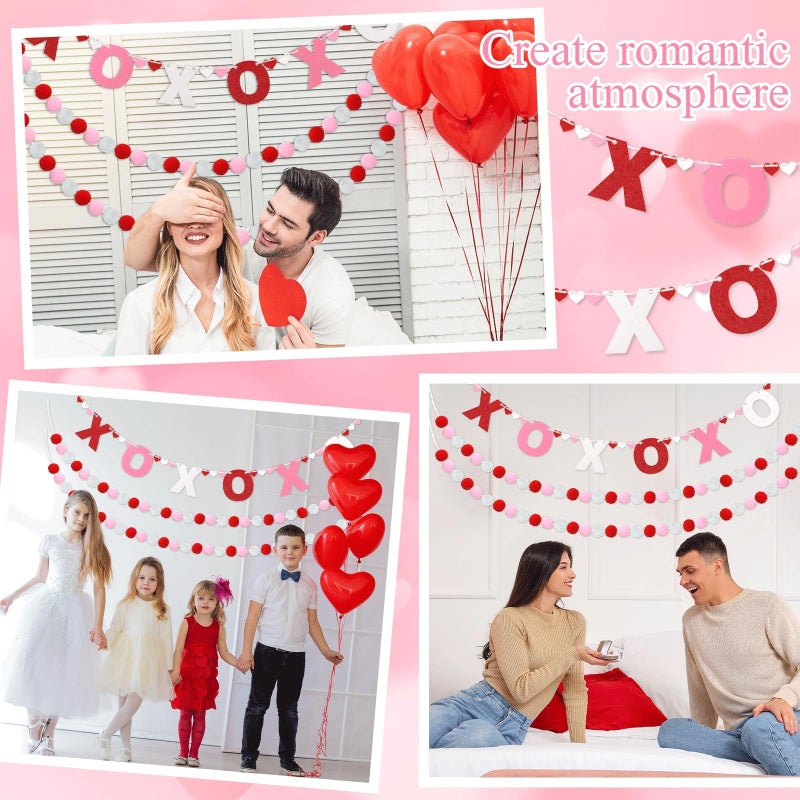 QOUBAI 3pcs Valentine's Day Garland Felt Ball Garland 10ft Pompom Garland Valentine Decorations XOXO Felt Ball Banner for Mantle Fireplace Room Valentine's Day Anniversary Engagement Party Supplies - Image 5