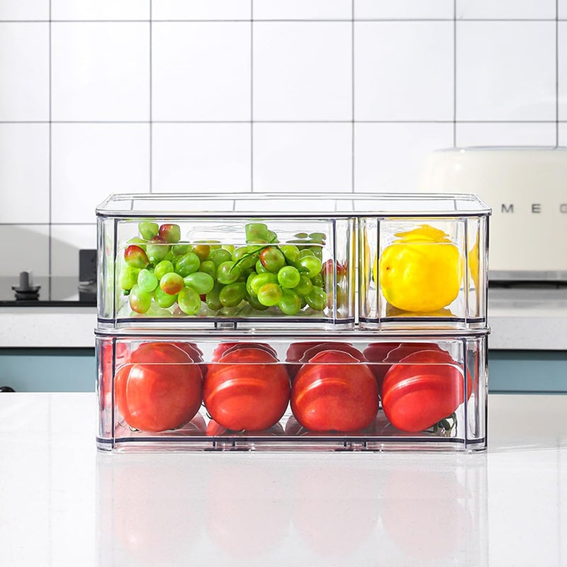 MANO Stackable Refrigerator Drawers Pull Out Clear Fridge Drawer Organizer Bins Divided Storage Box Plastic Food Containers Set for Pantry Kitchen Cabinet Dresser Clothes - Image 1