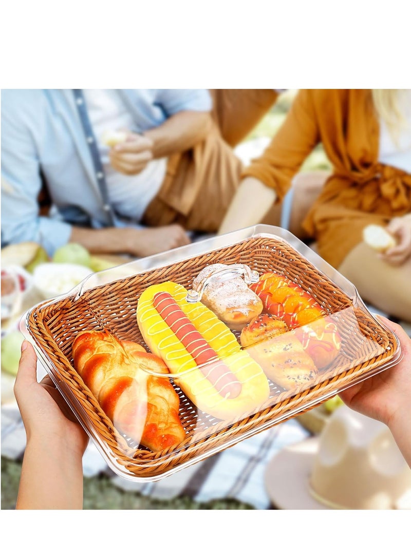 SYOSI سلة خبز تقليد رattan مصنوعة من القش للتقديم مع غطاء أكريليك مغطاة للفاكهة عرض الخضروات على الطاولة للمطعم والمطبخ مستطيلة، 1 عبوة (13.78x9.84 '') - Image 3