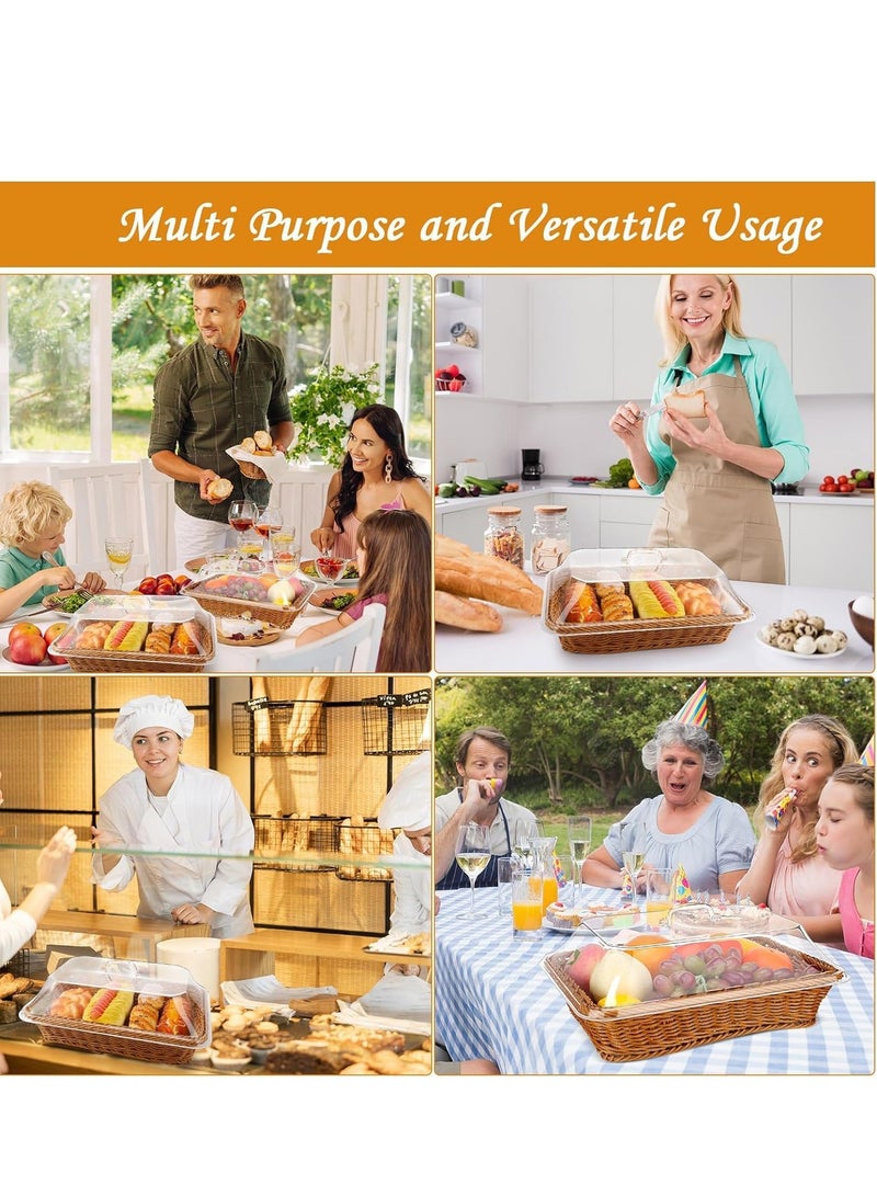 SYOSI سلة خبز تقليد رattan مصنوعة من القش للتقديم مع غطاء أكريليك مغطاة للفاكهة عرض الخضروات على الطاولة للمطعم والمطبخ مستطيلة، 1 عبوة (13.78x9.84 '') - Image 2