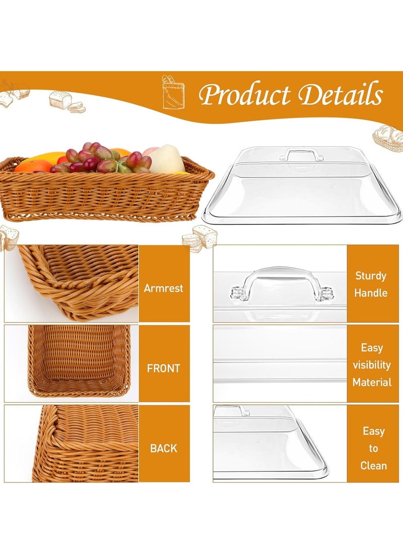 SYOSI سلة خبز تقليد رattan مصنوعة من القش للتقديم مع غطاء أكريليك مغطاة للفاكهة عرض الخضروات على الطاولة للمطعم والمطبخ مستطيلة، 1 عبوة (13.78x9.84 '') - Image 4