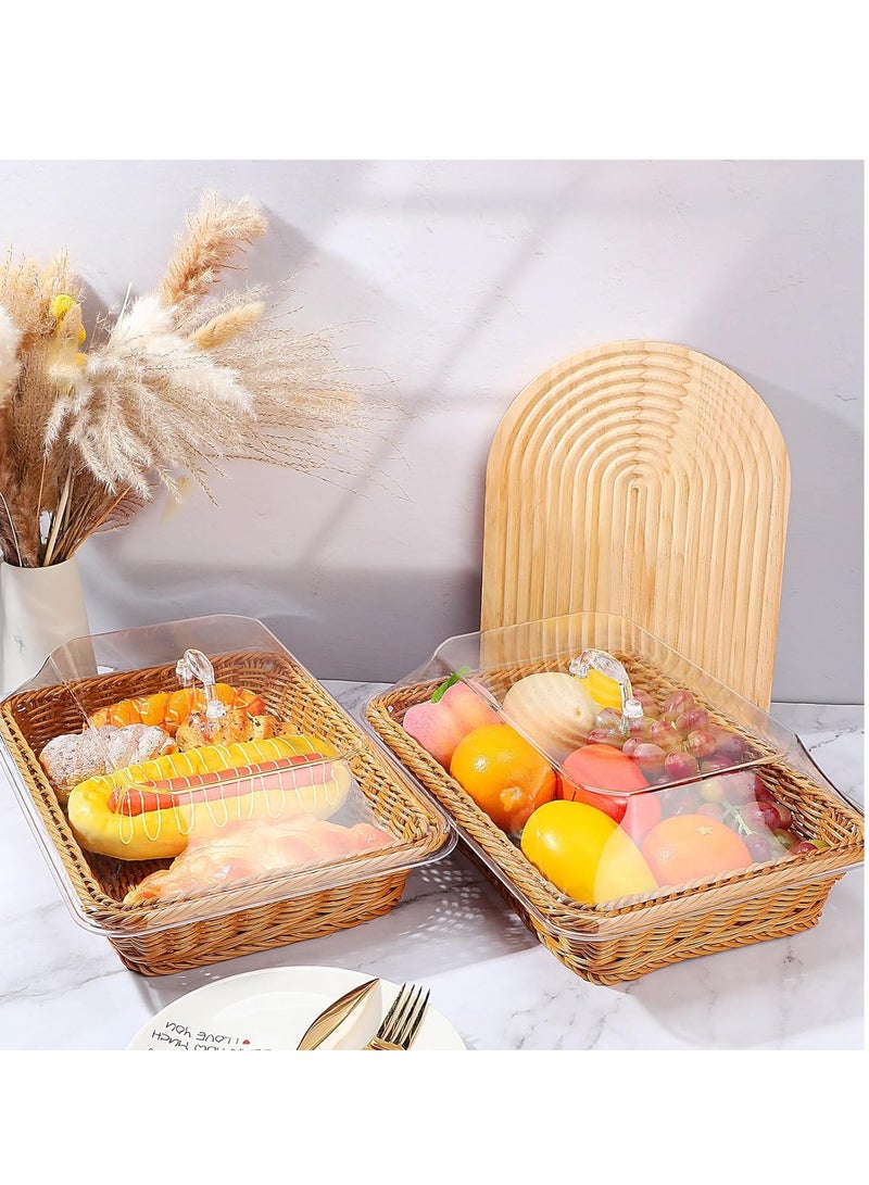 SYOSI سلة خبز تقليد رattan مصنوعة من القش للتقديم مع غطاء أكريليك مغطاة للفاكهة عرض الخضروات على الطاولة للمطعم والمطبخ مستطيلة، 1 عبوة (13.78x9.84 '') - Image 5