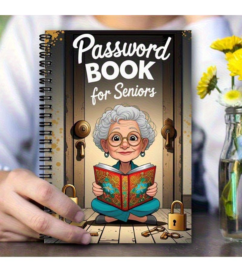 Senior Password Book For Elderly Spiral Notebook Locked Pages Password Organizer Safe Design Vintage Door Graphic Elderly Coding Journal Online Security Tech Gift For Seniors Home Or Office Use Cognitive Stimulation Activity Book - Image 5