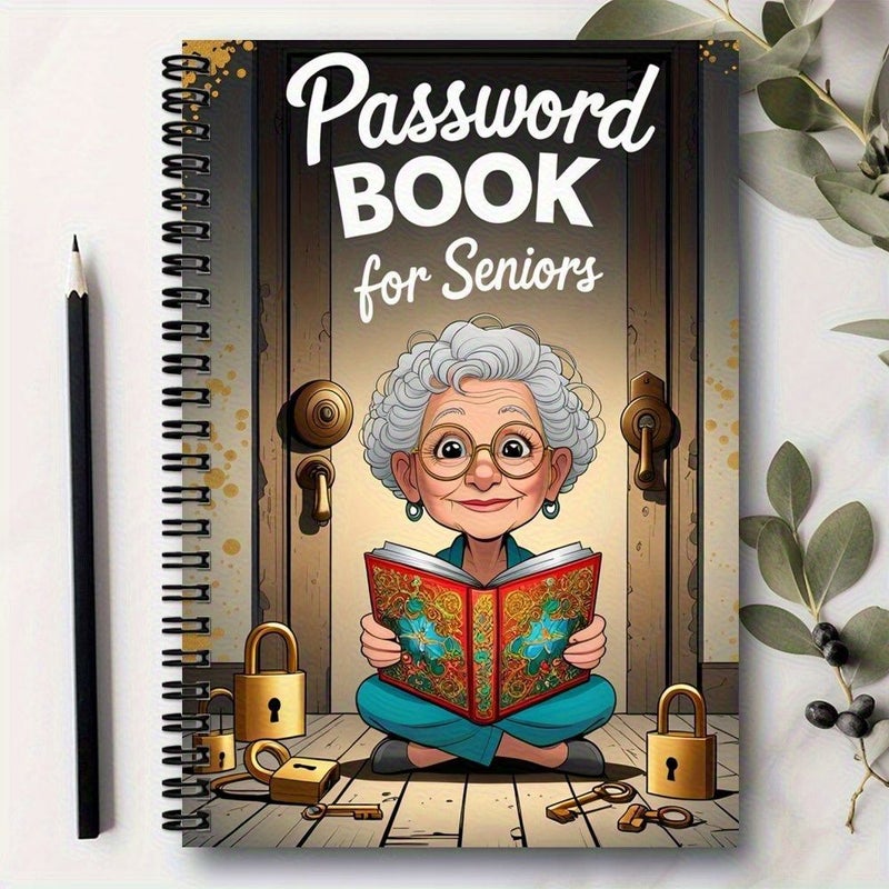 Senior Password Book For Elderly Spiral Notebook Locked Pages Password Organizer Safe Design Vintage Door Graphic Elderly Coding Journal Online Security Tech Gift For Seniors Home Or Office Use Cognitive Stimulation Activity Book - Image 4