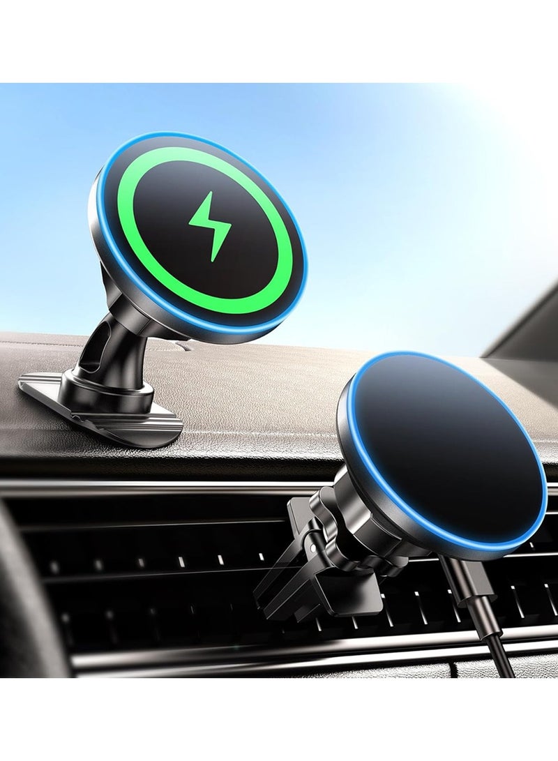 X-level 2 in1 Magnetic Phone Holder for Car,15W Magnetic Wireless Car Charger,Air Vent Friendly Hook, Strong Magnet,One-hand Operation, 360° Rotate, for Galaxy S25/S24 Ultra/iPhone 16/15 Pro Max/MagSafe Case Black - Image 1