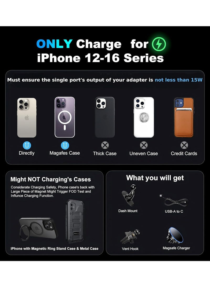 X-level 2 in1 Magnetic Phone Holder for Car,15W Magnetic Wireless Car Charger,Air Vent Friendly Hook, Strong Magnet,One-hand Operation, 360° Rotate, for Galaxy S25/S24 Ultra/iPhone 16/15 Pro Max/MagSafe Case Black - Image 2