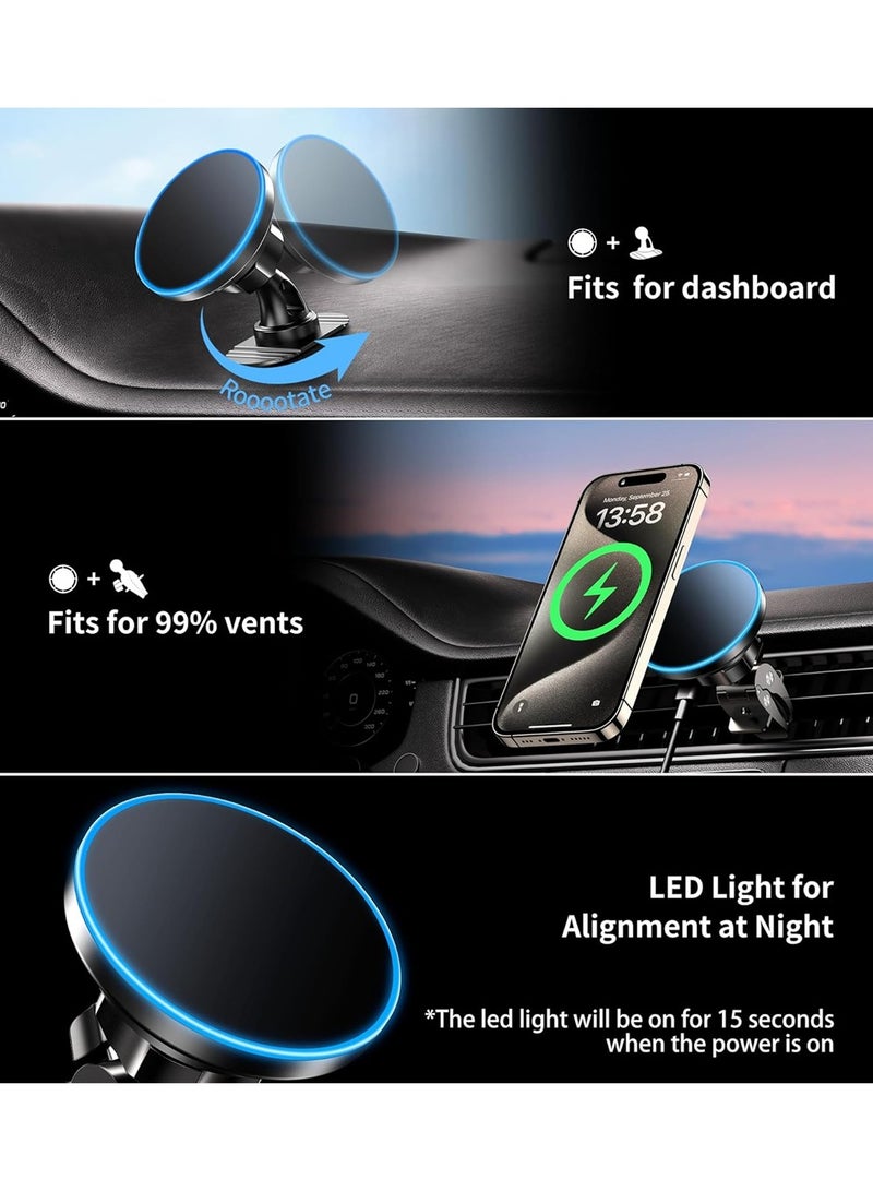 X-level 2 in1 Magnetic Phone Holder for Car,15W Magnetic Wireless Car Charger,Air Vent Friendly Hook, Strong Magnet,One-hand Operation, 360° Rotate, for Galaxy S25/S24 Ultra/iPhone 16/15 Pro Max/MagSafe Case Black - Image 3