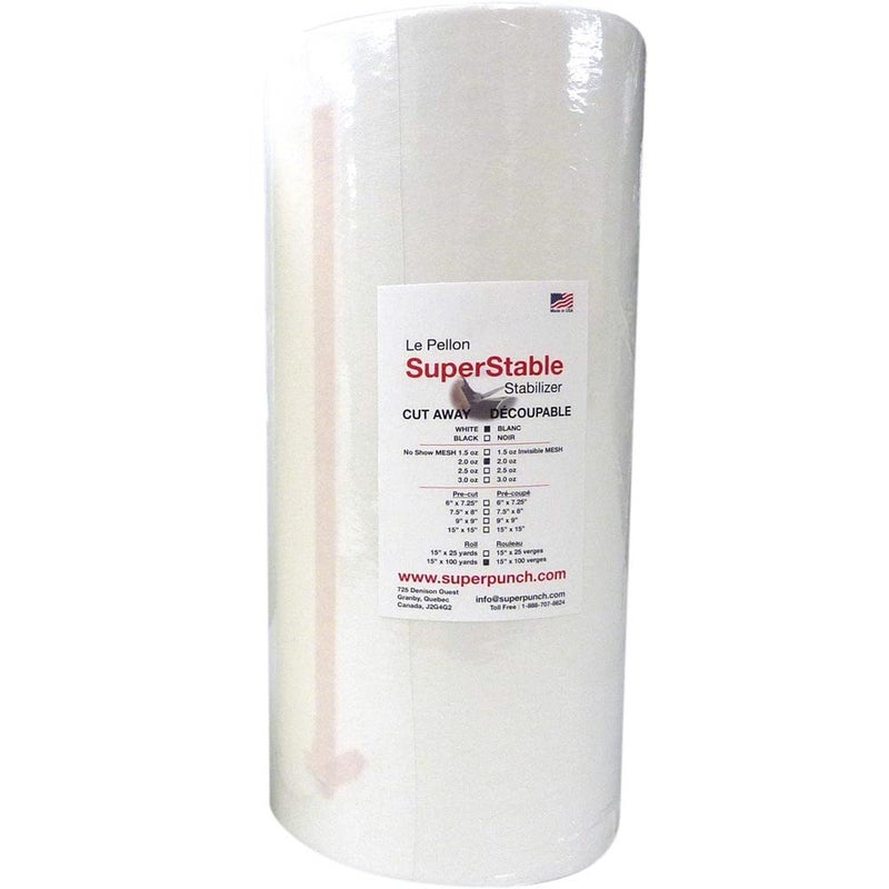 Superpunch Cutaway Stabilizer for Embroidery Machines  15 x 100 Yards roll White SuperStable Machine Embroidery Stabilizer Backing 20 Oz Cut Away Embroidery Stabilizers Made in USA