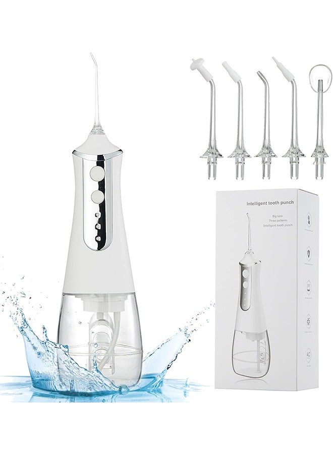 عام جهاز تنظيف الأسنان بالماء - جهاز ري فموي محمول مع 5 أوضاع، منظف أسنان تقويم الأسنان مقاوم للماء IPX7 قابل لإعادة الشحن بدون سلك للمنزل والسفر - خزان مياه سعة 300 مل - Image 1
