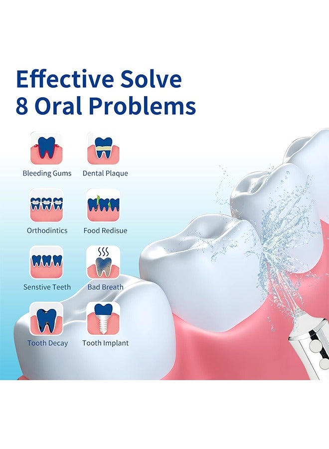 عام جهاز تنظيف الأسنان بالماء - جهاز ري فموي محمول مع 5 أوضاع، منظف أسنان تقويم الأسنان مقاوم للماء IPX7 قابل لإعادة الشحن بدون سلك للمنزل والسفر - خزان مياه سعة 300 مل - Image 2