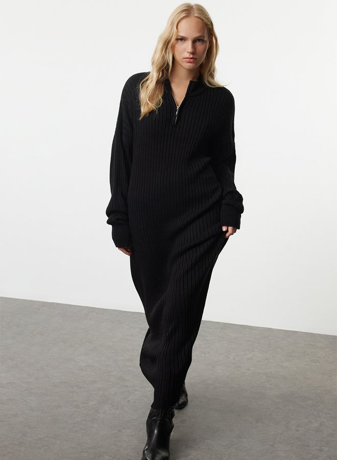 trendyol Black Maxi Knit Plain Wide Pattern Dress - Image 1