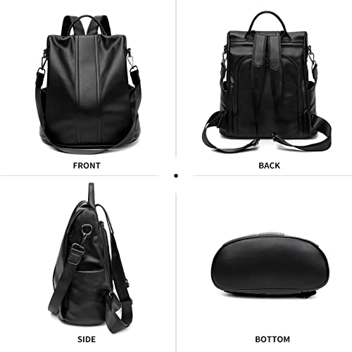 PINCNEL Women Backpack Purse Waterproof Nylon Anti-theft Rucksack Lightweight Shoulder Bag, Medium, Black - Image 4