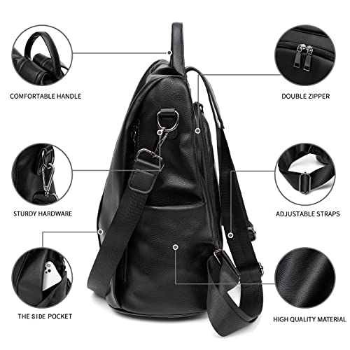 PINCNEL Women Backpack Purse Waterproof Nylon Anti-theft Rucksack Lightweight Shoulder Bag, Medium, Black - Image 5