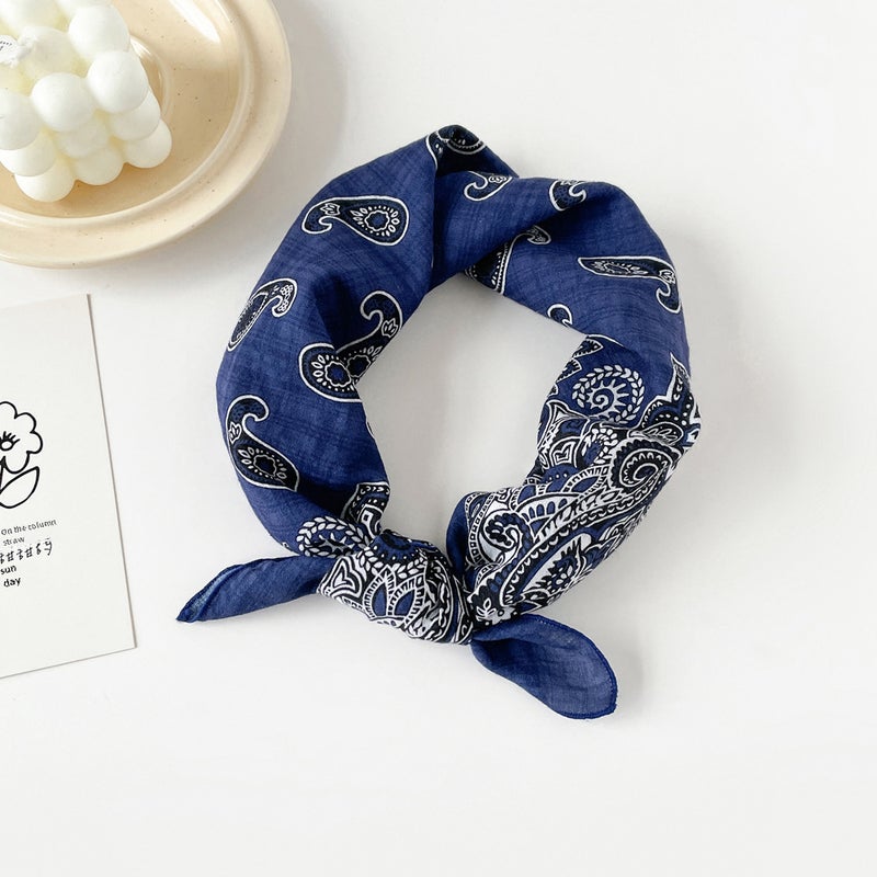 Korean Order Cotton Scarf for Ladies Spring Summer Sweet Style Printed ShawlQM5801-Cashew Blue QM5801-Cashew Blue