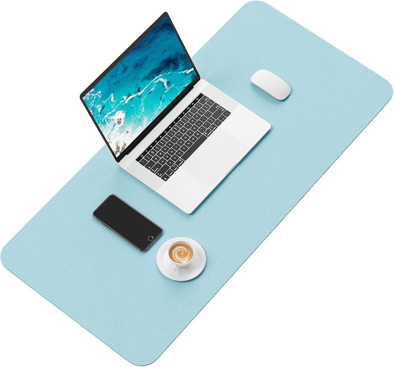 Hsurbtra Desk Pad, 30" x 14" PU Leather Desk Mat, XL Extended Mouse Pad, Waterproof Desktop Blotter Protector, Non-Slip Ultra Thin Large Laptop Keyboard Writing Mat for Office Home, Lake Blue - Image 2