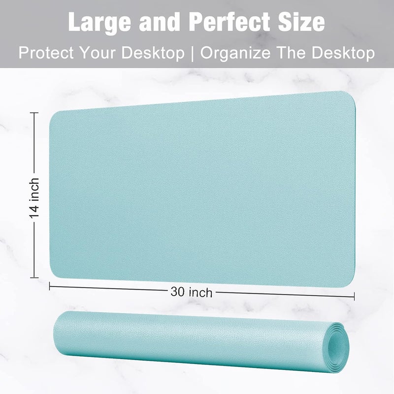 Hsurbtra Desk Pad, 30" x 14" PU Leather Desk Mat, XL Extended Mouse Pad, Waterproof Desktop Blotter Protector, Non-Slip Ultra Thin Large Laptop Keyboard Writing Mat for Office Home, Lake Blue - Image 3