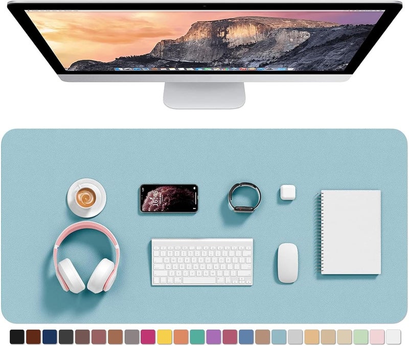 Hsurbtra Desk Pad, 30" x 14" PU Leather Desk Mat, XL Extended Mouse Pad, Waterproof Desktop Blotter Protector, Non-Slip Ultra Thin Large Laptop Keyboard Writing Mat for Office Home, Lake Blue - Image 1
