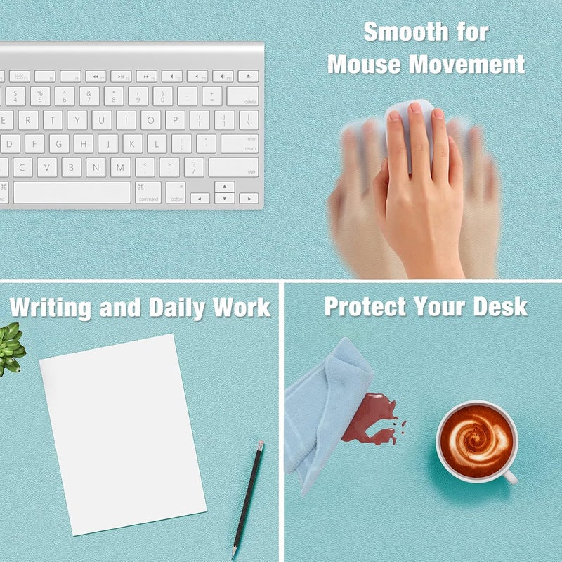 Hsurbtra Desk Pad, 30" x 14" PU Leather Desk Mat, XL Extended Mouse Pad, Waterproof Desktop Blotter Protector, Non-Slip Ultra Thin Large Laptop Keyboard Writing Mat for Office Home, Lake Blue - Image 4