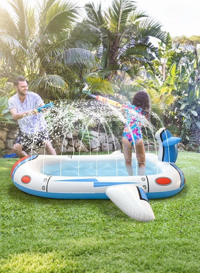 Koogis Rocket Ship Inflatable Kiddie Pool with Sprinkler – Blow Up Swimming Pool for Kids, Outdoor Backyard Water Play Toy for Toddlers, Boys & Girls Summer Splash Fun - Image 1