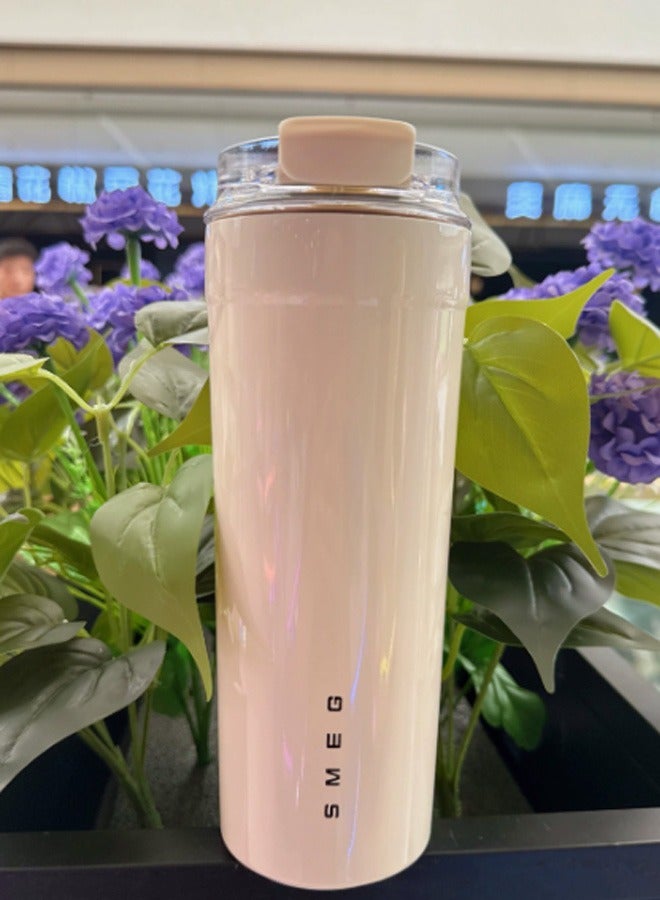 سميج كوب SMEG سعة 550 مل من الفولاذ المقاوم للصدأ - عزل مفرغ عالي الجودة 316 مناسب للأغذية، ترمس قهوة للسفر، أبيض فاتح - Image 1