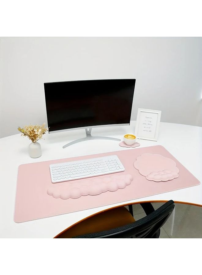 Pink Cloud Ergonomic Wrist Rest Mouse Pad Set 4pcs Non Slip Keyboard Pads With Coasters - Image 1