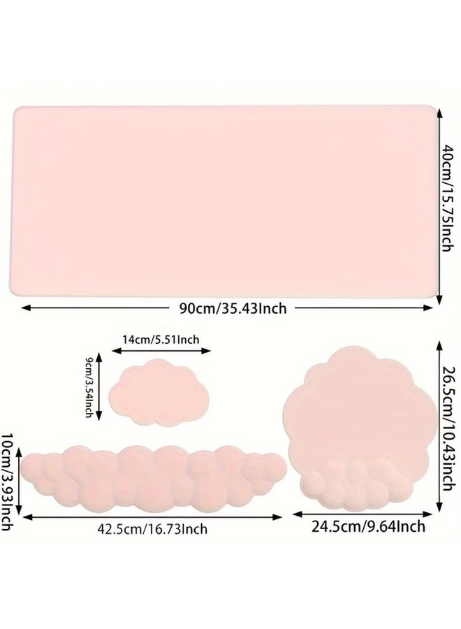 Pink Cloud Ergonomic Wrist Rest Mouse Pad Set 4pcs Non Slip Keyboard Pads With Coasters - Image 2