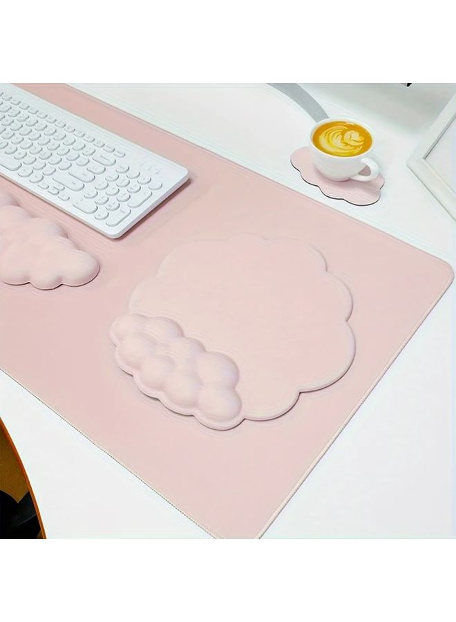 Pink Cloud Ergonomic Wrist Rest Mouse Pad Set 4pcs Non Slip Keyboard Pads With Coasters - Image 3