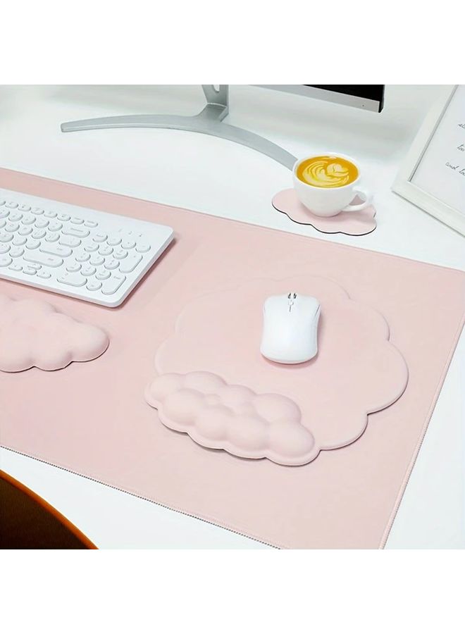 Pink Cloud Ergonomic Wrist Rest Mouse Pad Set 4pcs Non Slip Keyboard Pads With Coasters - Image 4
