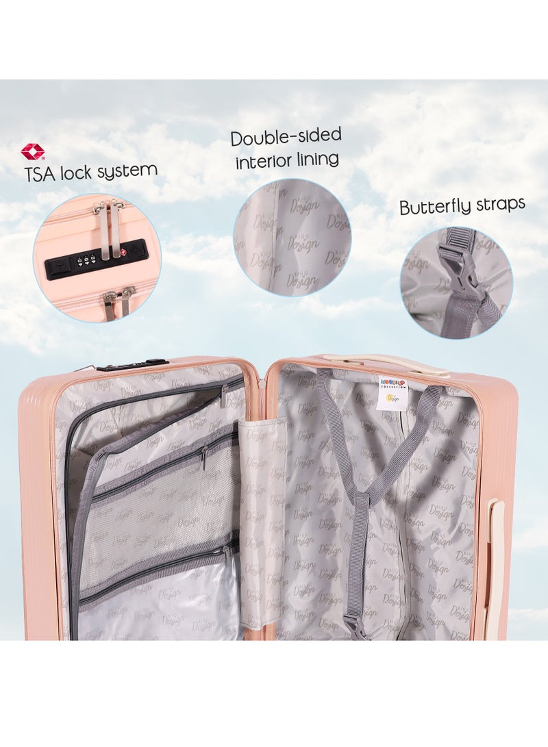 بيج ديزاين حقيبة سفر محمولة من Biggdesign Moods Up مع عجلات دوارة، حامل أكواب، منفذ USB ونظام قفل TSA بسعة 20 بوصة باللون الوردي - Image 4