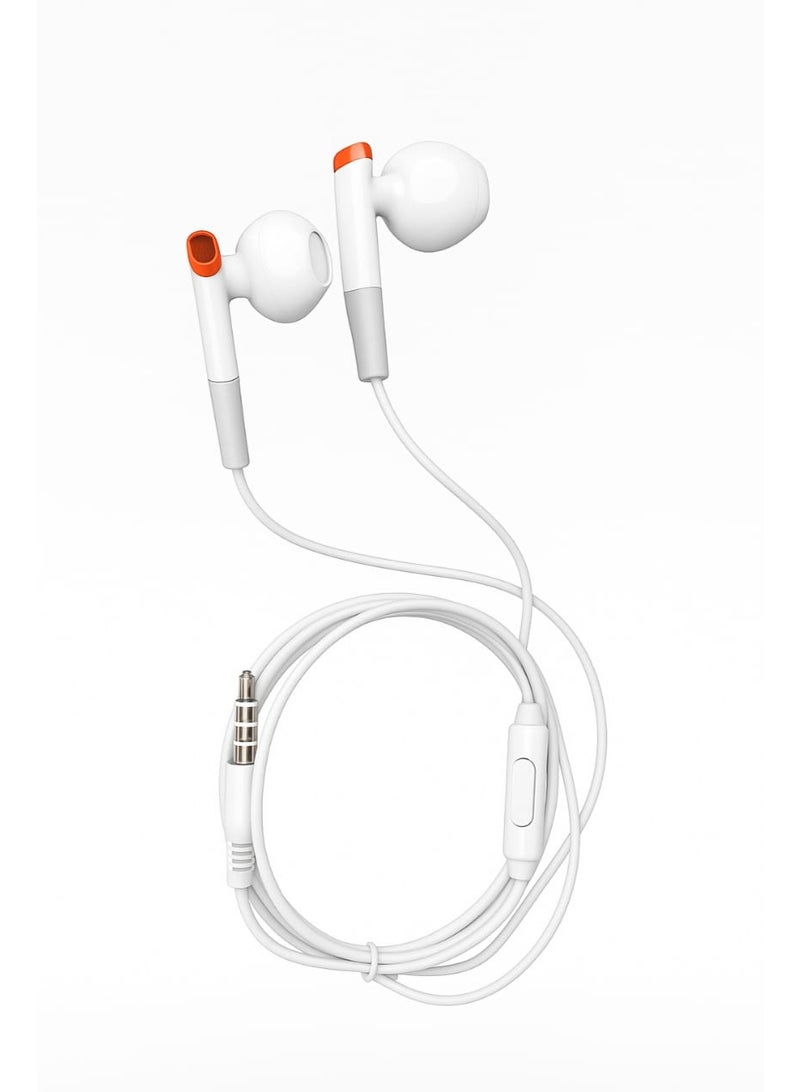 Premium Wired Stereo Earphones with Mic & Deep Bass – White