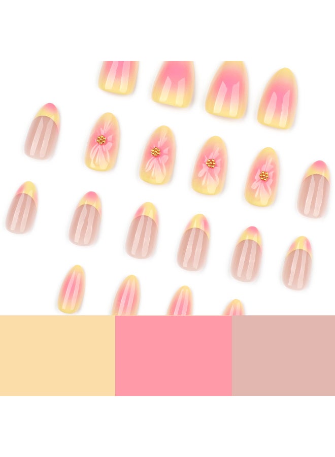 New product! Noon Bestseller: Blush gradient 3D flower fake nails, French Yellow Sweet - Edgy Wearable Nails for trendy looks - Image 4