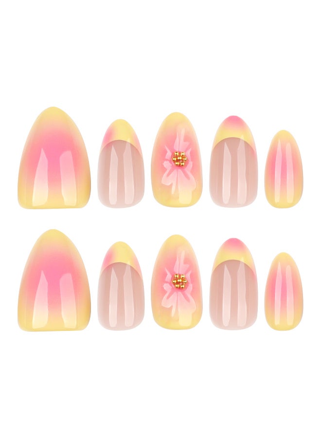 New product! Noon Bestseller: Blush gradient 3D flower fake nails, French Yellow Sweet - Edgy Wearable Nails for trendy looks - Image 3