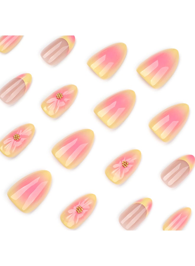 New product! Noon Bestseller: Blush gradient 3D flower fake nails, French Yellow Sweet - Edgy Wearable Nails for trendy looks - Image 5