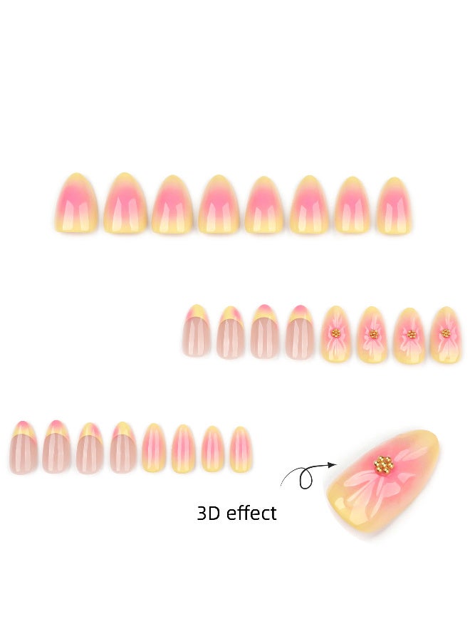 New product! Noon Bestseller: Blush gradient 3D flower fake nails, French Yellow Sweet - Edgy Wearable Nails for trendy looks - Image 2