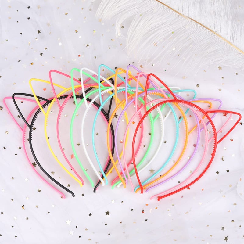 Tbestmax 24 Cat Ear Headbands Plastic Hairbands Hair Hoops Party Costume Daily Decorations Bunny Cat Bow Headwear Accessories for Women Girls Daily Wearing and Party Decoration - Image 4