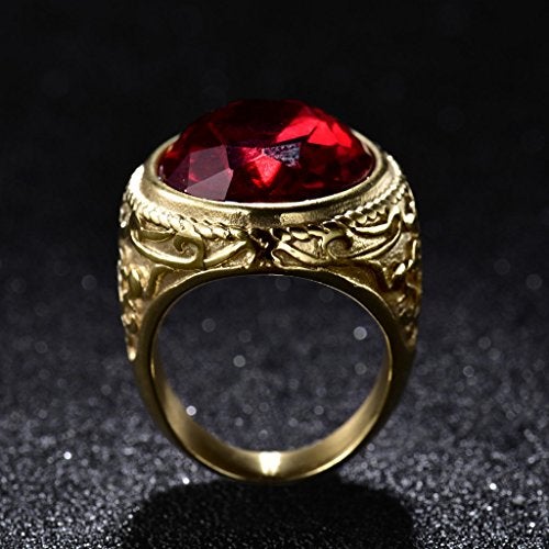 MASOP Luxury Large Oval Red Crystal Mens Finger Rings Stainless Steel Wedding Party Ring Jewelry - Image 5