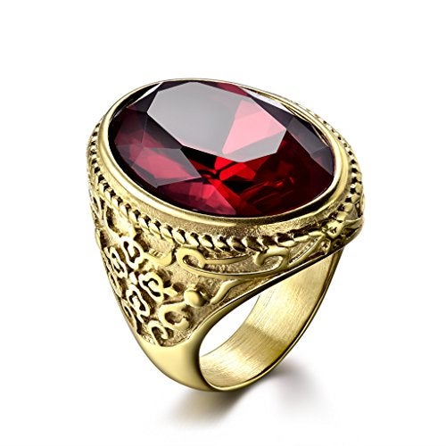 MASOP Luxury Large Oval Red Crystal Mens Finger Rings Stainless Steel Wedding Party Ring Jewelry - Image 1